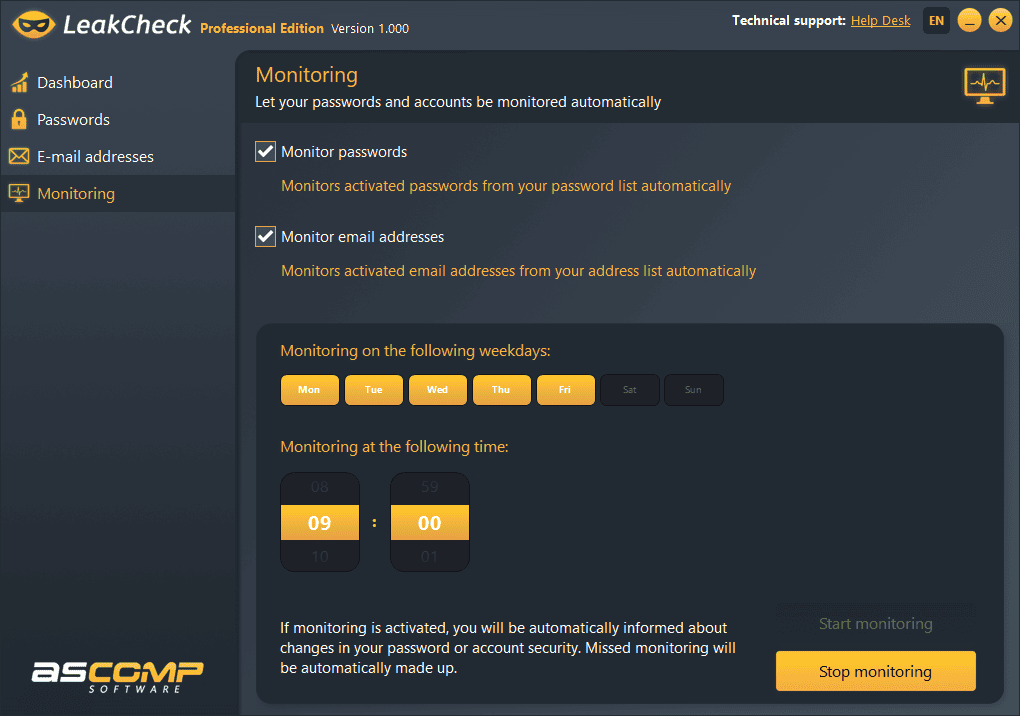 ASCOMP LeakCheck Professional Screenshot Monitoring