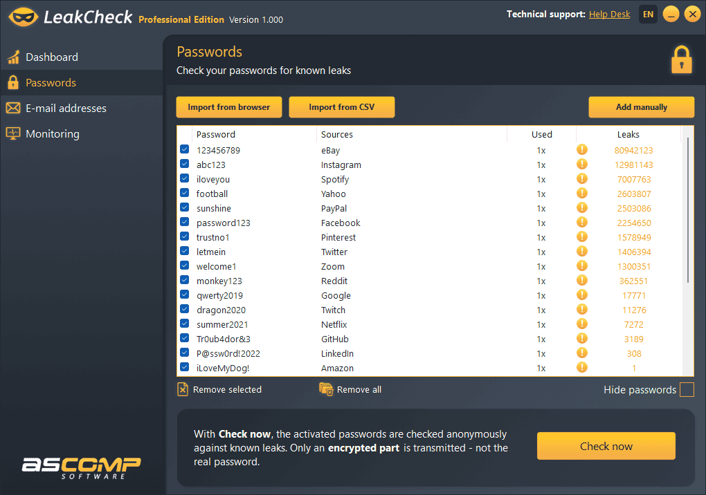 ASCOMP LeakCheck Professional Screenshot Password