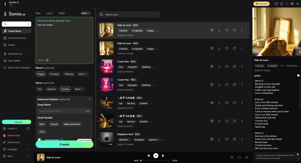 Somio AI Music Generator Screenshot