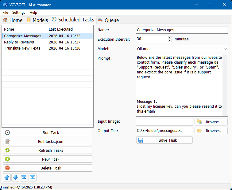 Vovsoft AI Automator Scheduled Tasks