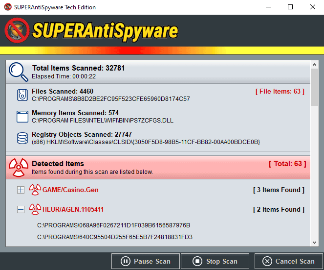 SUPERAntiSpyware PRO - Scanning