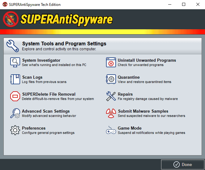 SUPERAntiSpyware PRO - Settings