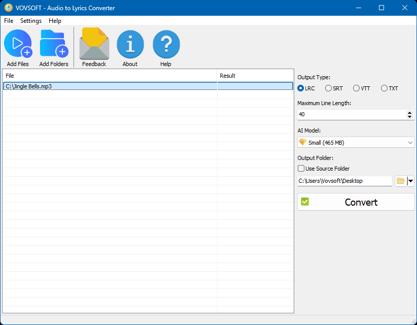 Vovsoft Audio to Lyrics Converter Screenshot