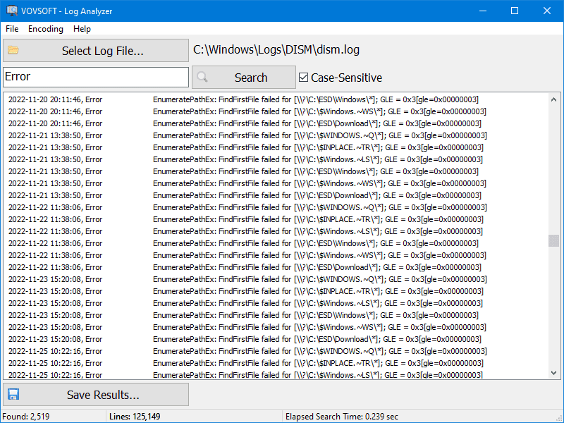 Vovsoft Log Analyzer Screenshot