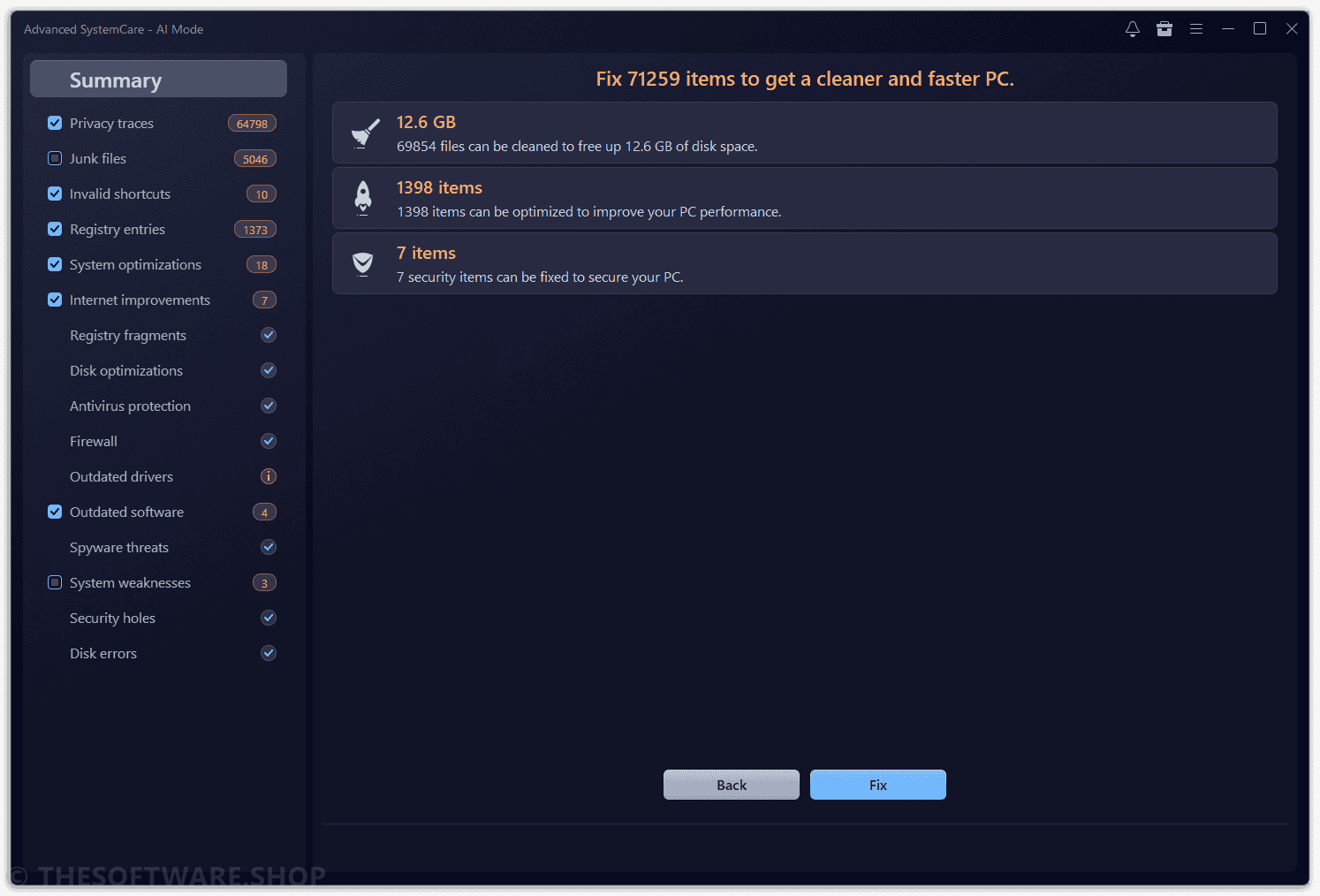 IObit Advanced SystemCare 20 Pro - scanning result summary