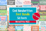 Giveaway – Cool Handwritten Fonts Bundle: Free 50 Stylish Fonts for T-Shirts, Kids’ Books, Greeting Cards, Posters & More – Includes Commercial License –