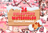 Giveaway – Cute Valentine Watercolor Clipart Bundle: Free Commercial Use | 36 Premium Hand-Painted Love-Themed Illustrations