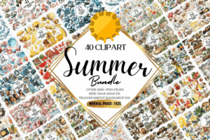 99% Off – Hello Summer Clipart Huge Bundle: 1100+ High-res PNGs Across Different Themes | Commercial License