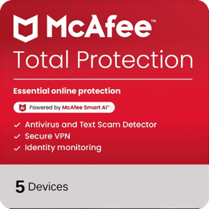 87% Off – McAfee Total Protection: 5-Device 1-Year License | Award-Winning Antivirus, Secure VPN, Identity Monitoring & Scam Protection –  for Windows, Mac, iOS, Android