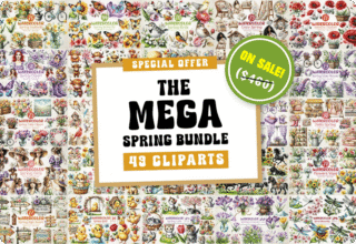 99% Off – The Mega Spring Clipart Bundle: 49 Bundles of High-Resolution PNG Files for Stickers, Tumblers, Mugs & More | Commercial License Included